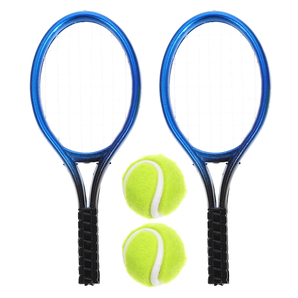 1 Set Mini Tennis Racket and Ball Set for Dollhouse Sports Ornaments Mini Tennis Rackets Mini Tennis Balls Mini Decor Miniature