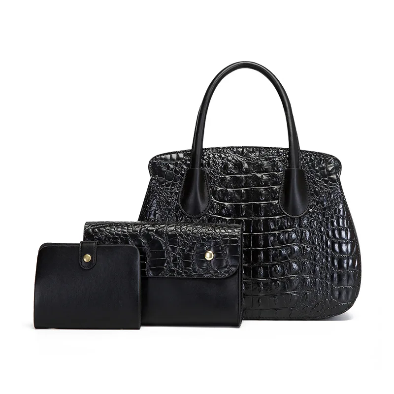 

2023 European and American Retro Large Capacity One Shoulder Handheld Crossbody Women's Bag with Crocodile Pattern Three Piece