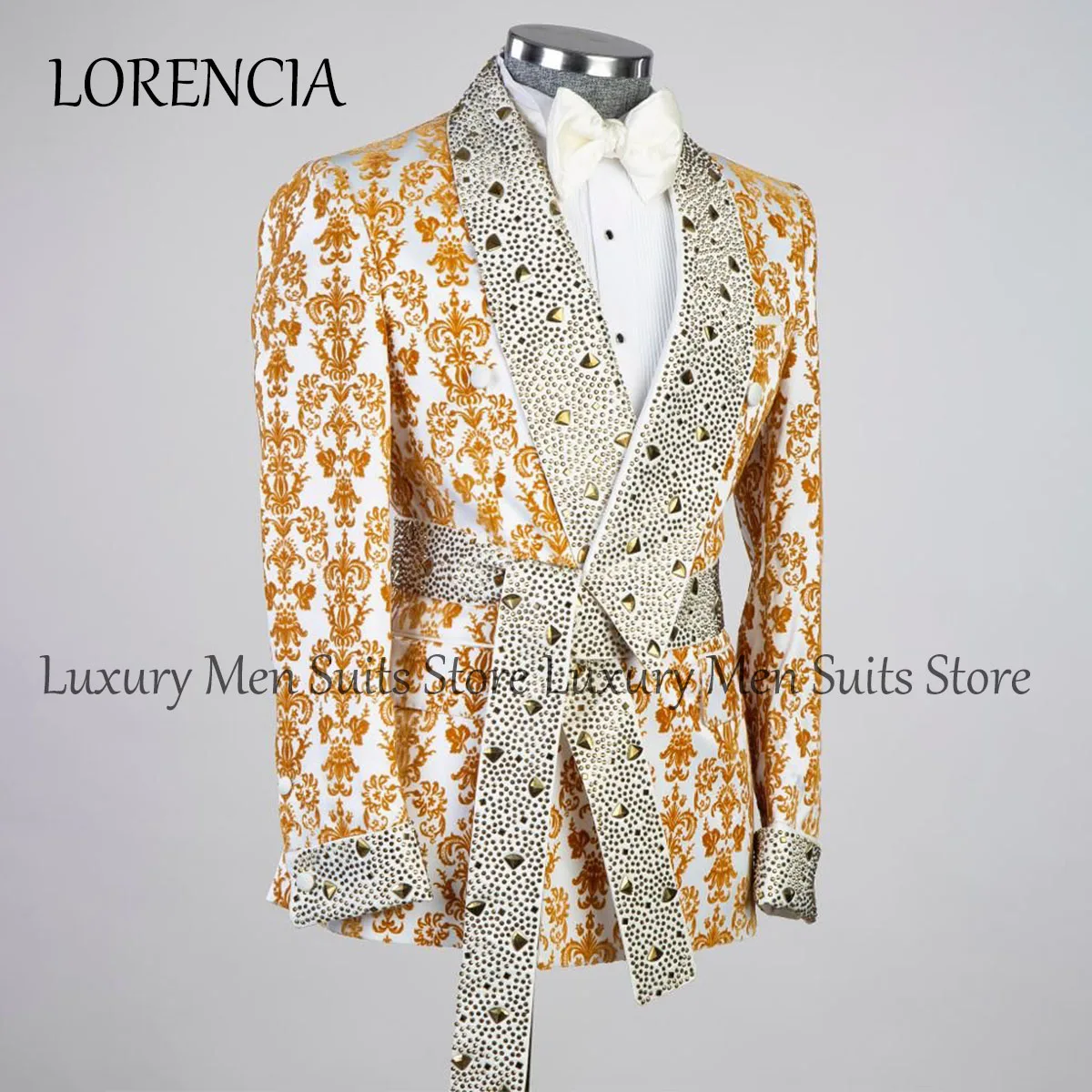 Crystal Customized Men Suits 2 Pieces Sets Groom Applique Wedding Dinner Party Prom Blazers Pants Outfit Blazers Pants Outfit