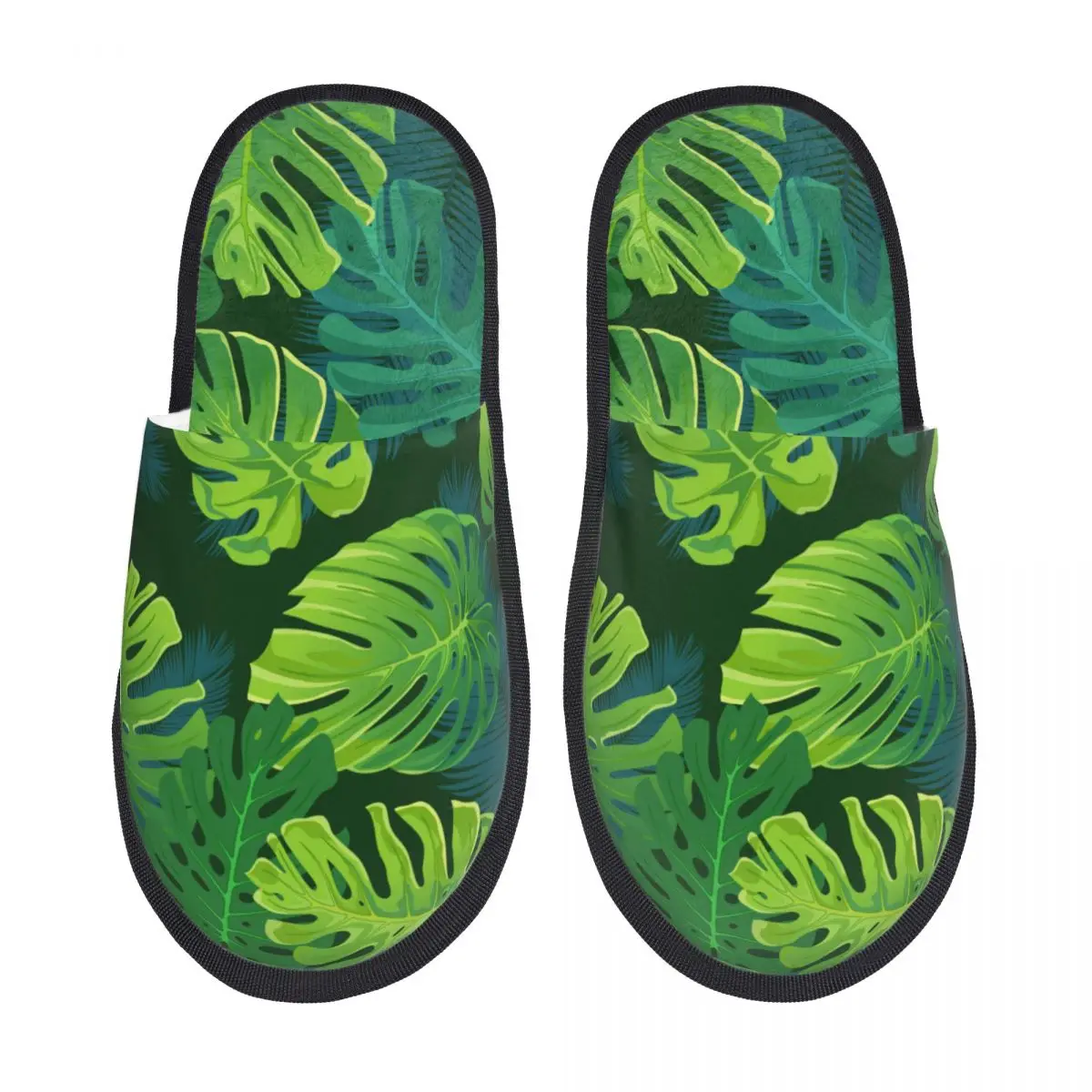 Winter Women Men Non-Slip Flat Slippers Tropical Palm Monstera Leaves Jungle Leaf Indoor Fur Soft Warm Shoes