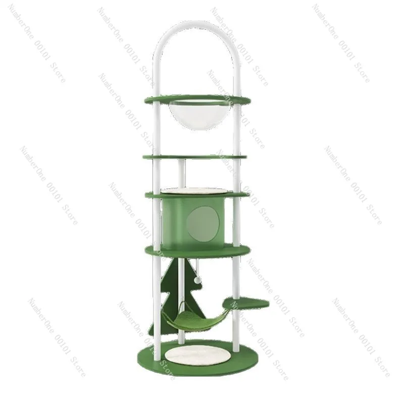 Medium Cat Climbing Frame with Space Capsule, Premium Iron Solid Wood Cat Bed, Scratching Board Play Set