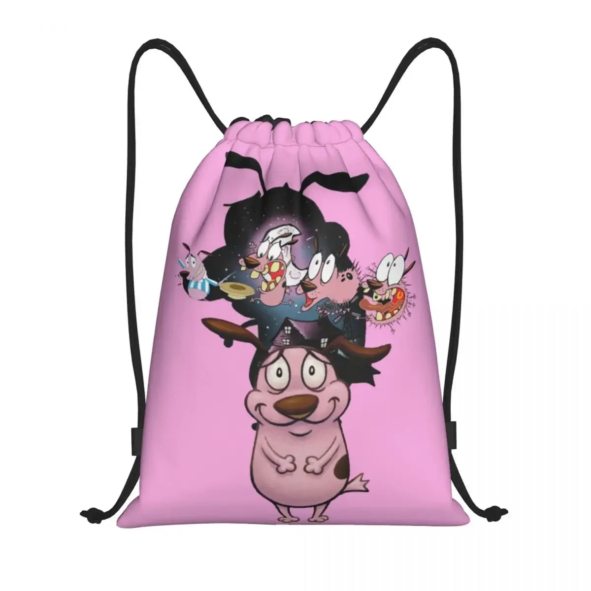 Custom C-Courage The Cowardly Dog Drawstring Backpack Sports Gym Bag for Women Men Shopping Sackpack