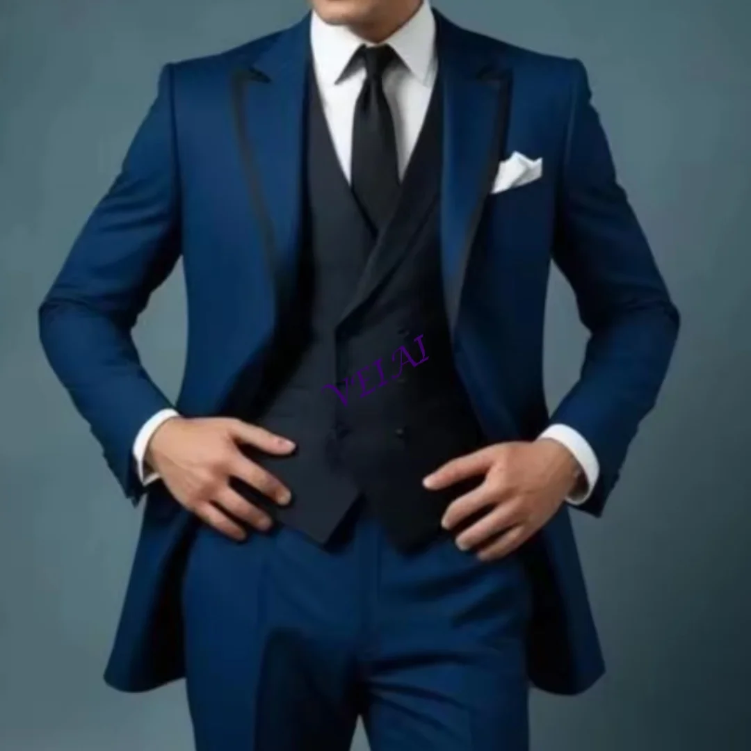 

CustomizedDark Blue Formal Occasion Business Men Suit Groom Groomsman Wedding Party Prom Male Tuxedos 3 Piece Set Blazer Vest Pa