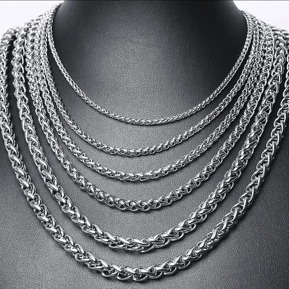 3-8MM 316L Stainless Steel Wheat Chain Necklace Men Women Fashion Retro Keel Chain Necklace Punk Jewelry Gift Dropshipping