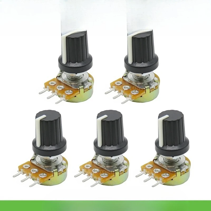 

5 компл. 5 шт. + 5 шт. WH148 B1K ~ B1M Ом 1K 2K 5K 10K 20K 3Pin 15 мм 10K 3 клемма линейный конический поворотный потенциометр для Arduino