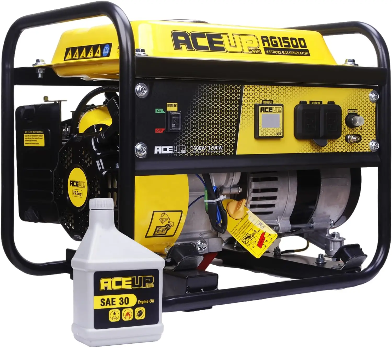 Aceup Energy 1,500W Gas Powered Generator, Portable Generator 4-Stroke, EPA Compliant