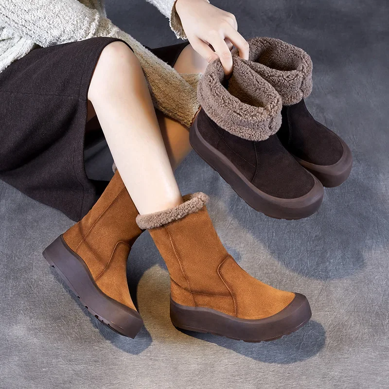 High quality 4CM Suede Cow Genuine Leather Fashion Autumn Spring Women Ankle Booties Moccasins Ladies Winter Plush Shoes Chimney