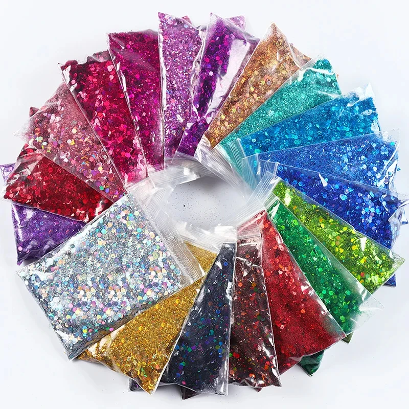 YunMoonai 50g Multi-color Holographic Hexagon Nail Glitter Powder Gold Silver Chunky Mixed Sequins for Nails Art Accessories