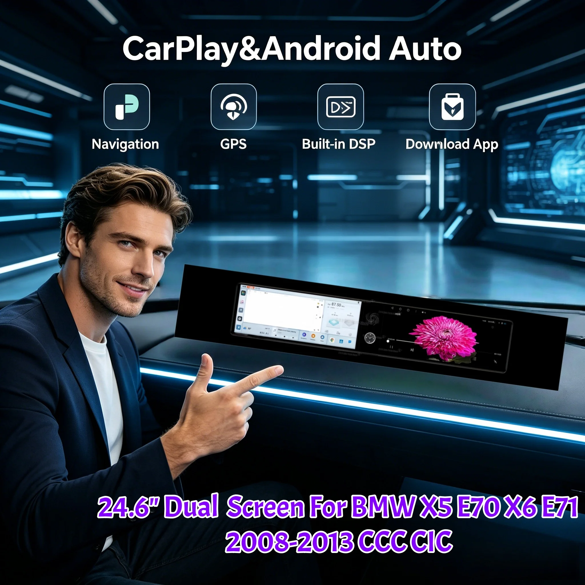 

For BMW X5 X6 2008-2010 CCC 2008-2013 CIC 12.3 Inch Dual Screen Car Multimedia Player Stereo Head Unit GPS Navigation Car Radio