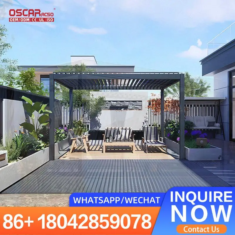 Gazebo de pátio externo à prova d'água de alumínio com persianas motorizadas para festa de jardim, piquenique na praia e pérgula de reunião de quintal