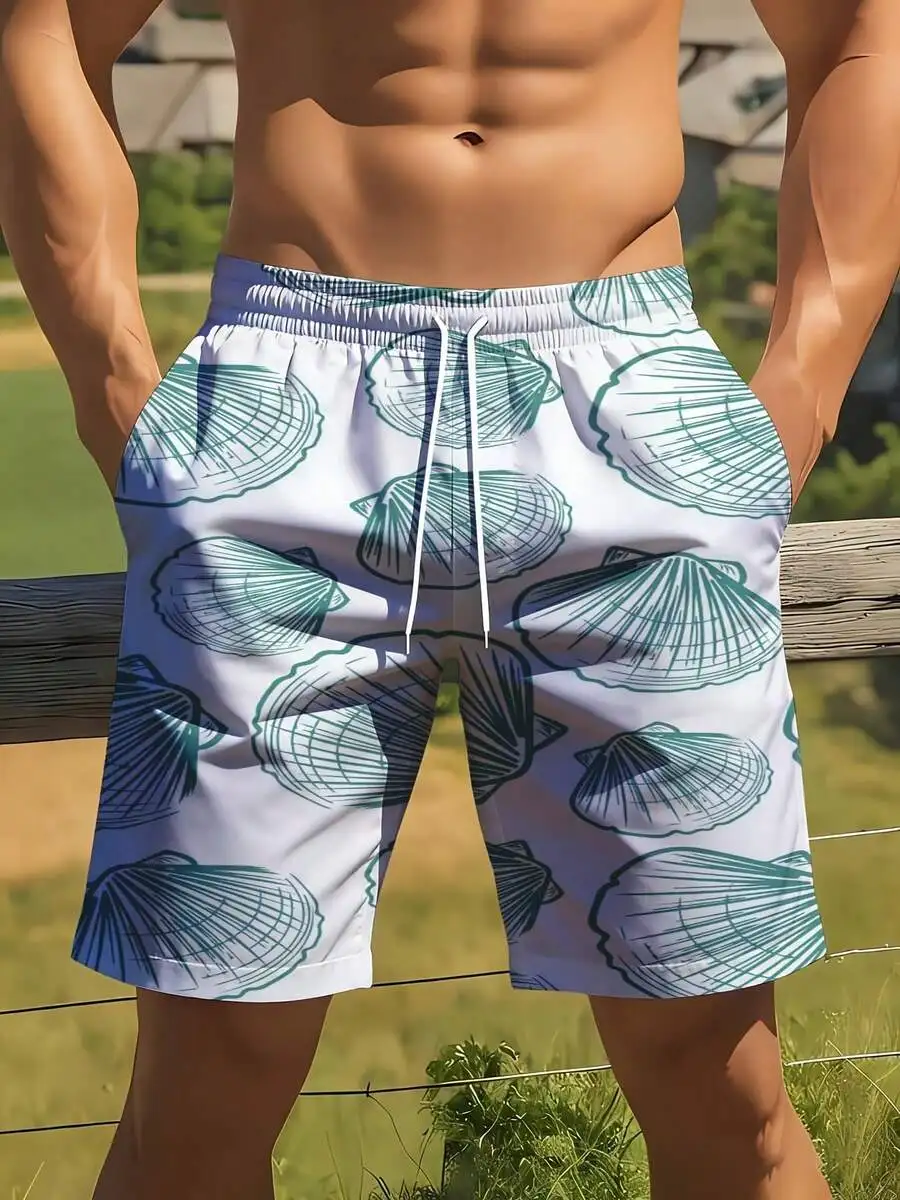 

Mens Shell Print Swim Trunks Casual Beach Shorts For Outdoor Leisure