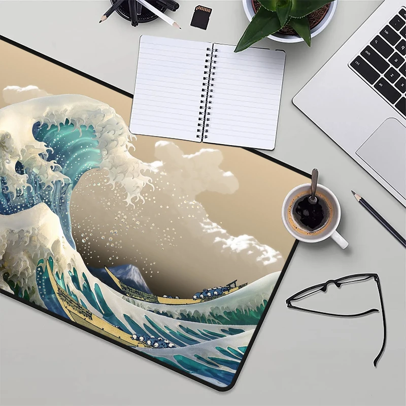 Imagem -02 - Grande Onda Kanagawa Anime Mouse Pad Hokusai Desk Mats Acessórios Gamer Mousepad Kawaii Velocidade pc Kawaii 900x400 a