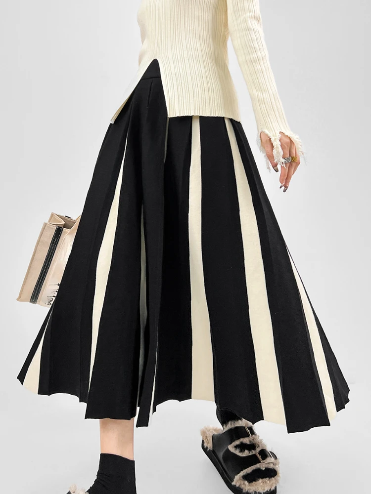 Long Skirts for Women Winter Knitted A-LINE Skirt Black White Luxury Elegant Women\'s Skirts Fashion 2024 High Waist Slim Skirts