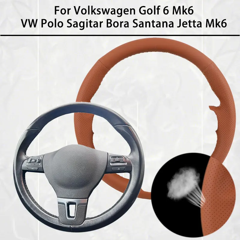 

Чехол на руль автомобиля из искусственной кожи на заказ для Volkswagen Golf 6 Mk6 Polo Sagitar Bora Santana Jetta Mk6, автомобильная ручка