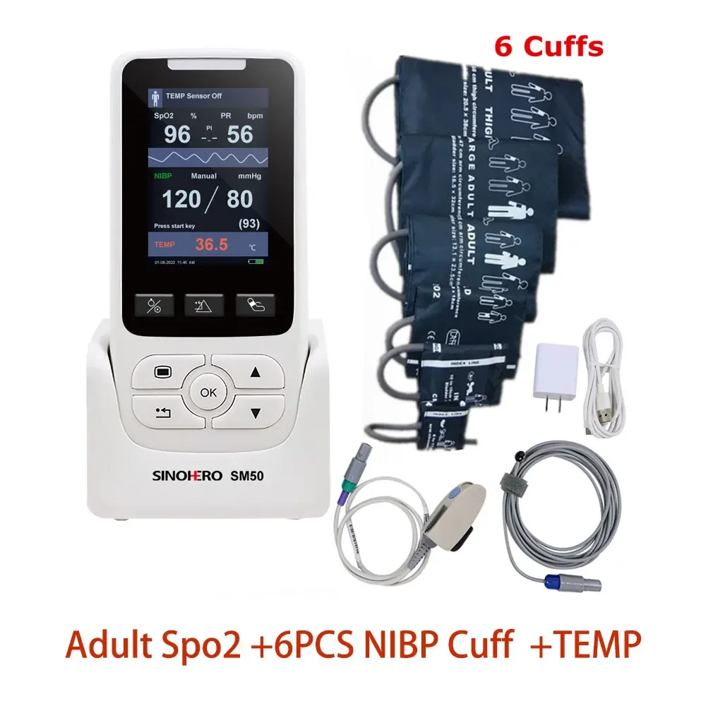 

SM50 Handheld Multi Parameter Patient Monitor Home Hospital ICU SPO2 NIBP TEMP PR Vital Signs Monitor with 6PCS BP Cuff