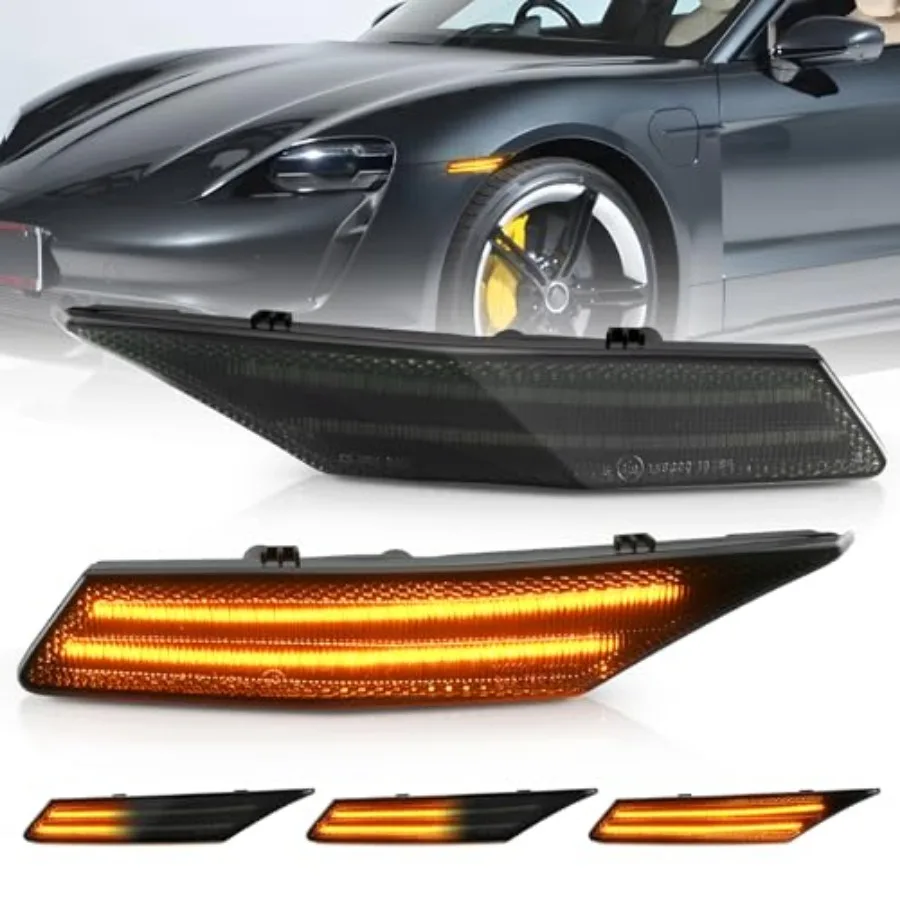 LED Side Marker Lights Sequential Amber Compatible with Porsche Taycan Sedan 2020-up Front Bumper LED Turn Signal Indicator Bli