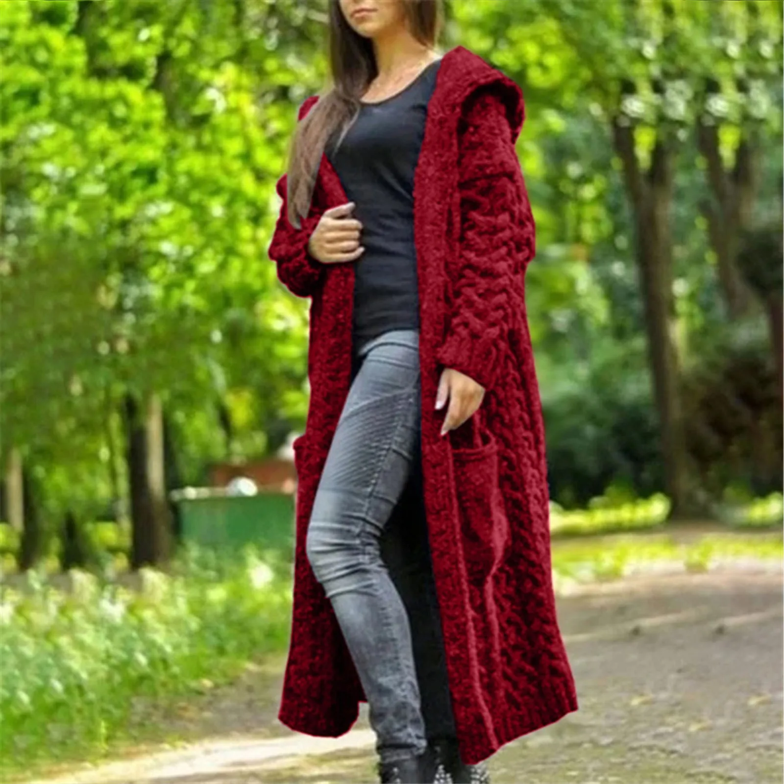 Sweatshirts Cardigan Women Solid Color Long Sleeve Braid Knit Cardigan Female Autumn Winter Hooded Pocket Sweater Coat Overcoats