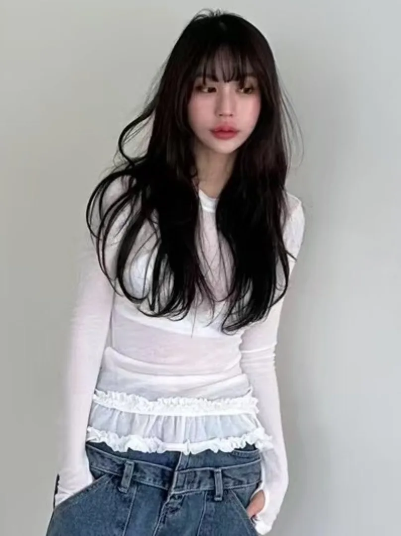 เสื้อซับในผู้หญิงทรงเข้ารูป ผ้าลูกไม้แต่งขอบ แขนยาว ระบายอากาศได้ดี สวมใส่สบาย รุ่นใหม่สำหรับฤดูใบไม้ผลิ