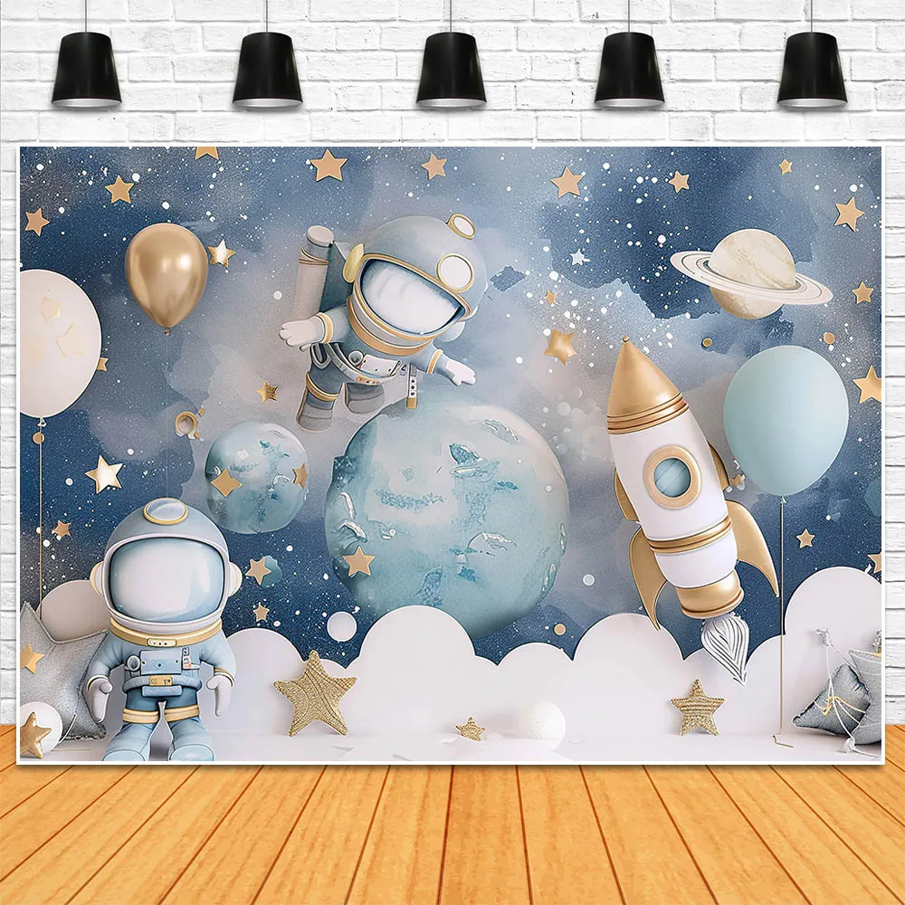 Mocsicka Astronaut Space Theme Children Photo Background Starry Sky Star Boy First Cake Smash Photography Background Shoot Props