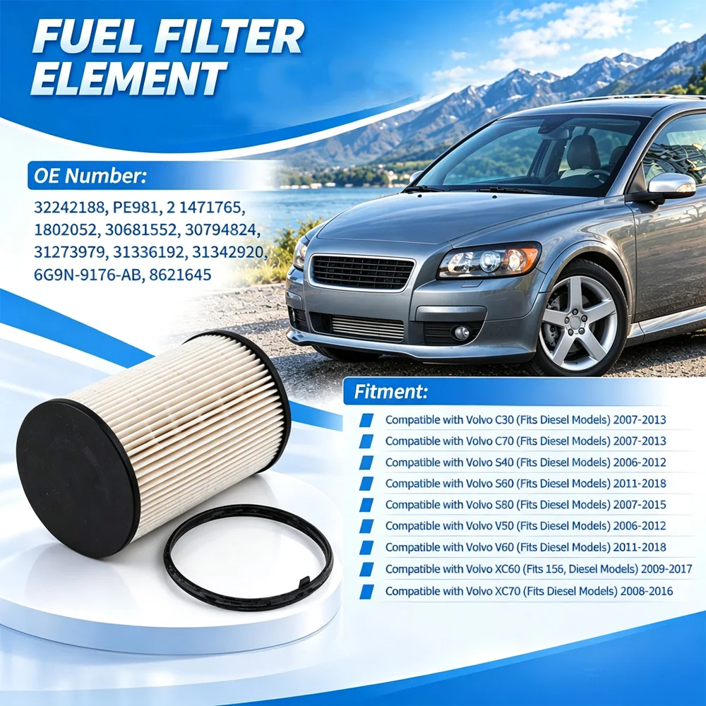For Volvo C30 C70 V50 V60 S40 S60 S80 XC60 XC70 Fuel Filter 32242188 30794824 30681552 8621645 31336192 1802052 6G9N-9176-AB view 2