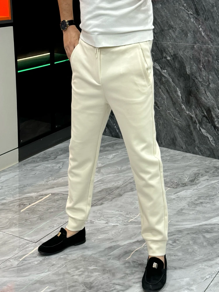 

Модные повседневные брюки, мужские зимние эластичные облегающие молодежные брюки с манжетами, простые эластичные молодежные брюки