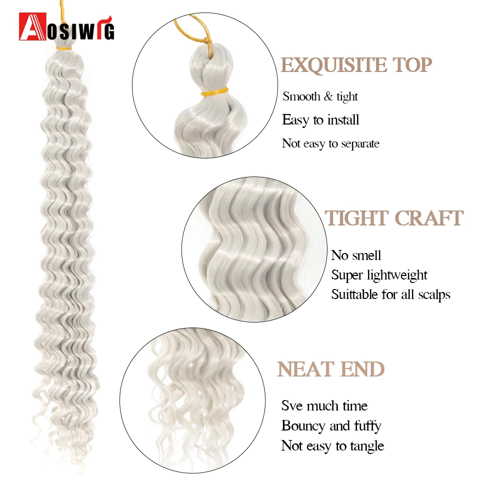 Synthetic Ariel Curl Hair Water Wave Twist Crochet Hair Afro Curls Synthetic Ombre silver gray ​Blonde 22Inch Deep Wave Braiding