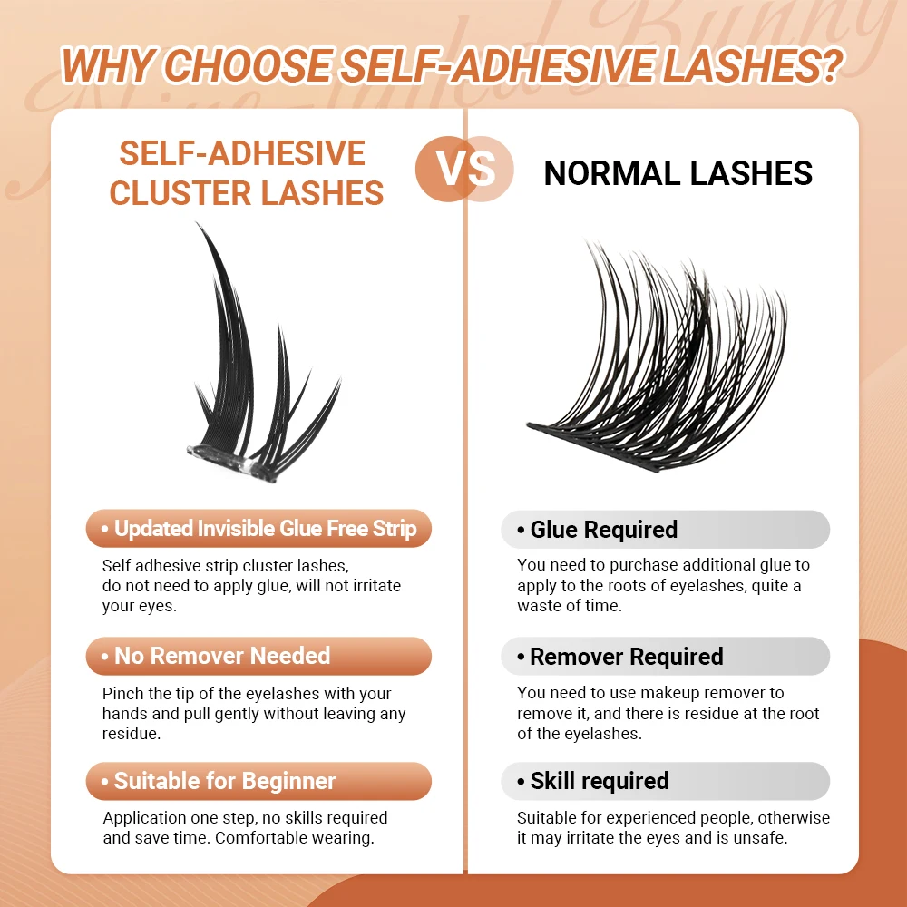 Lashtalk Nine-tailed Bunny Lashes Self Adhesive Fox Flying Style DIY False Eyelash No Glue and Remover Needed One-Step Reusable