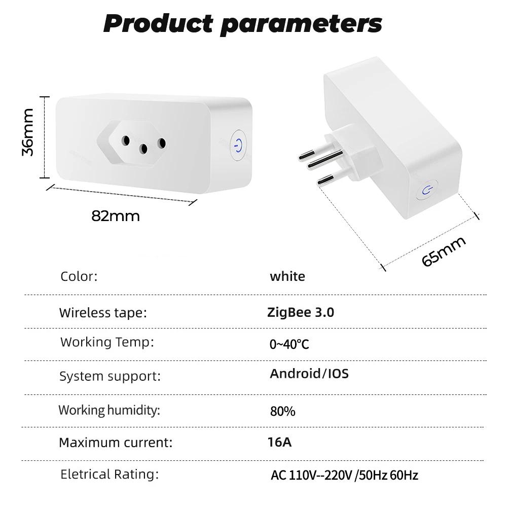 Brazil Power Monitor 16A Tuya Smart Zigbee Socket Plug Wireless  Outlet with Timer Adaptor Voice Works with Alexa Google Home