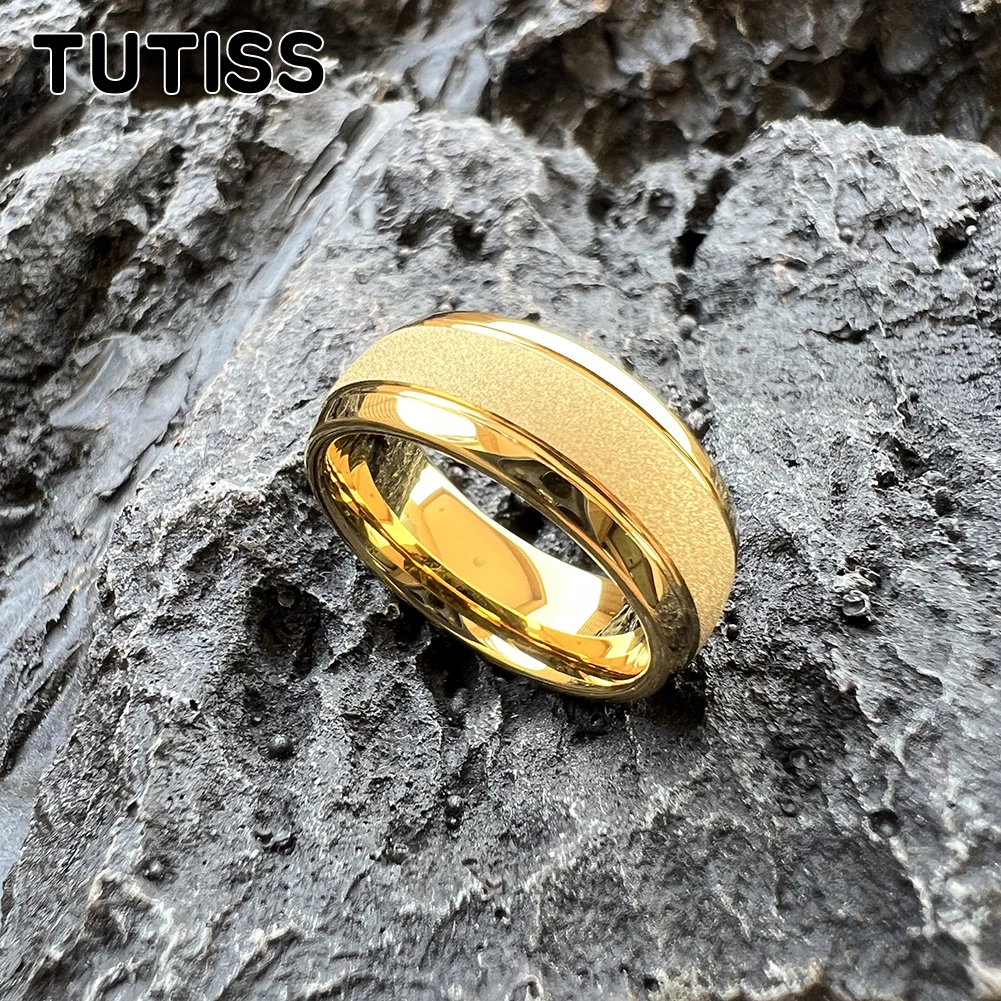 TUTISS 6/8mm gemi hazır kumlanmış altın Tungsten yüzük erkekler kadınlar için moda nişan düğün Band rahat Fit