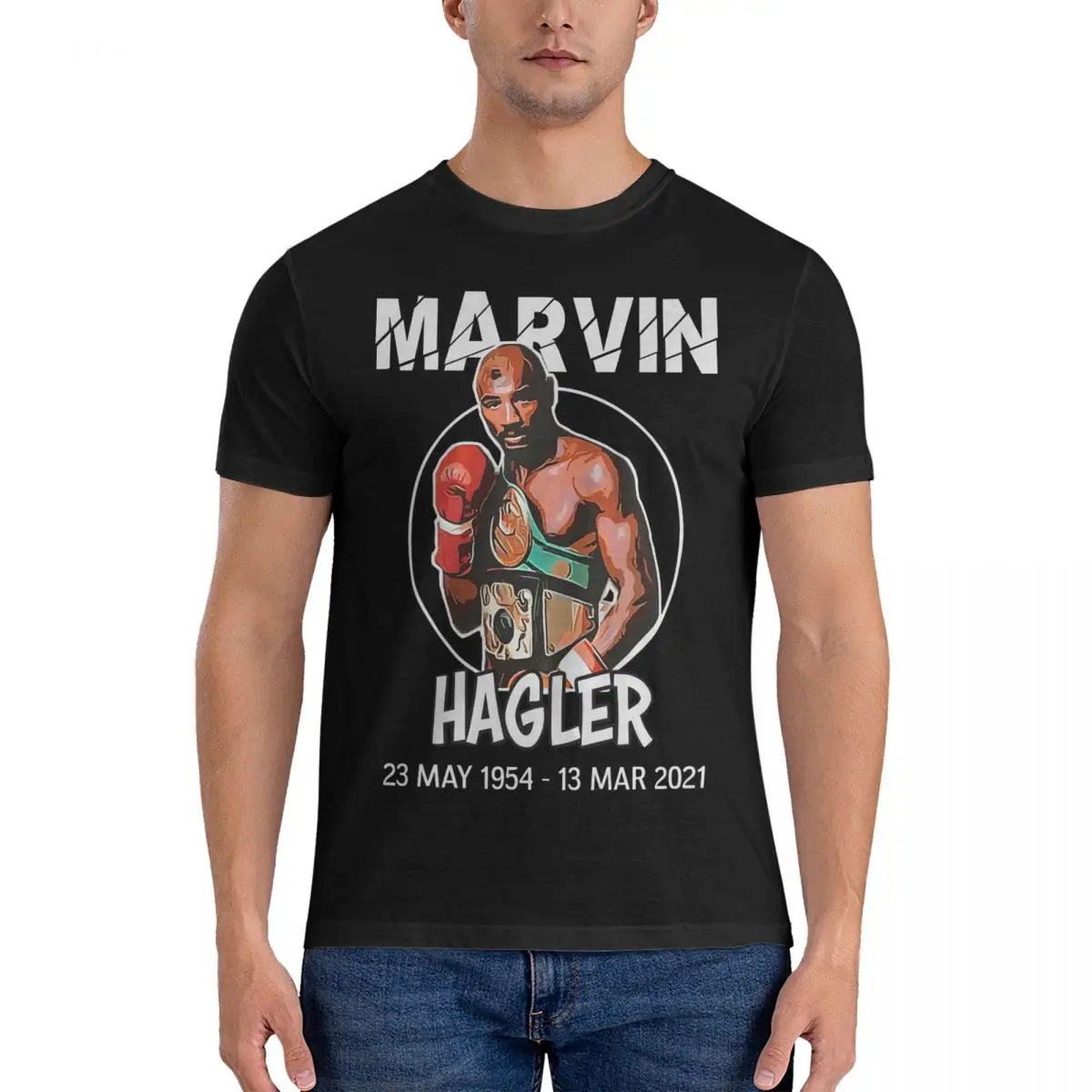 Marvin Hagler Legend T Shirts for Men Cotton Fashion for Male T-Shirt Round Neck Marvin Hagler Tee Shirt Short Sleeve Clothing