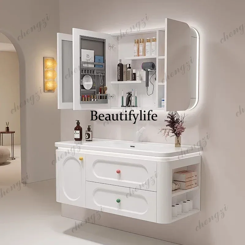 Modern Organizer Bathroom Cabinet Mirror Perfume Storage Shelves Cupboard Closet Skincare Wooden Archivadores Trendy Furniture