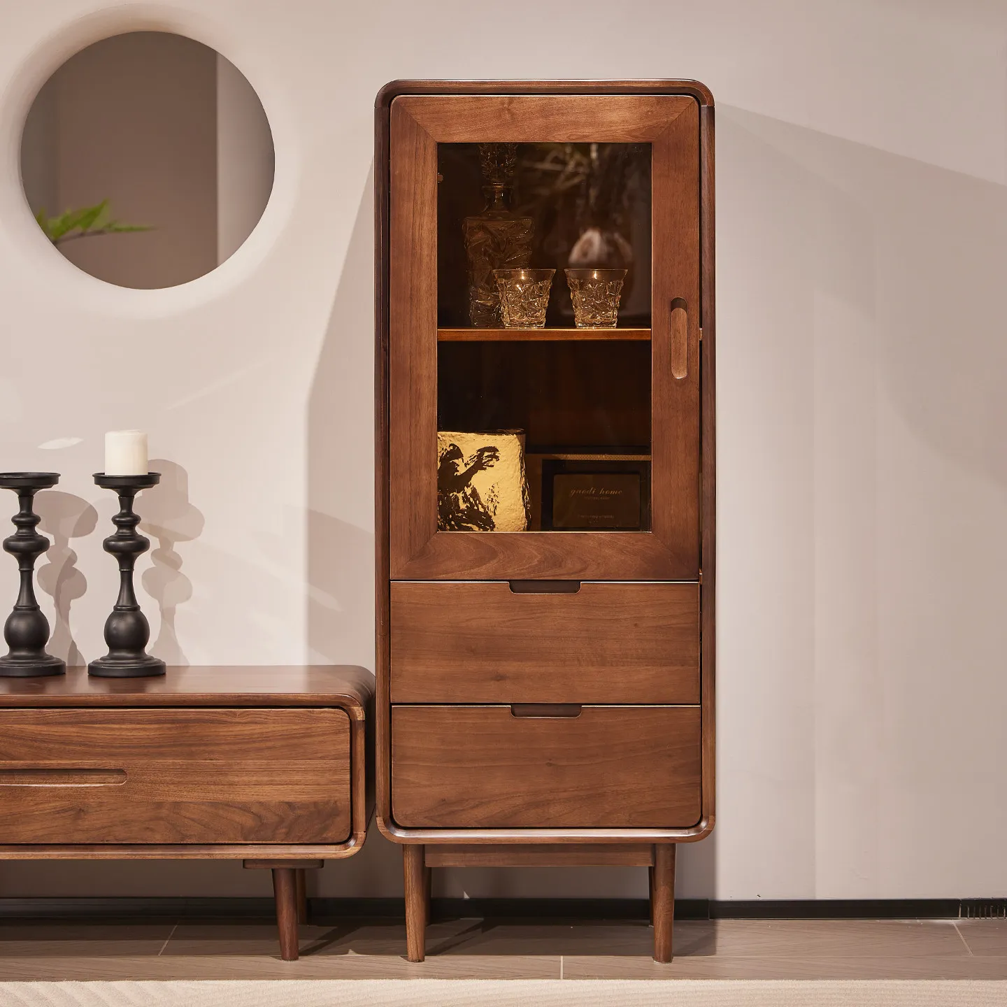 Black walnut all-solid wood sofa sideboard vertical cabinet modern simple living room display storage