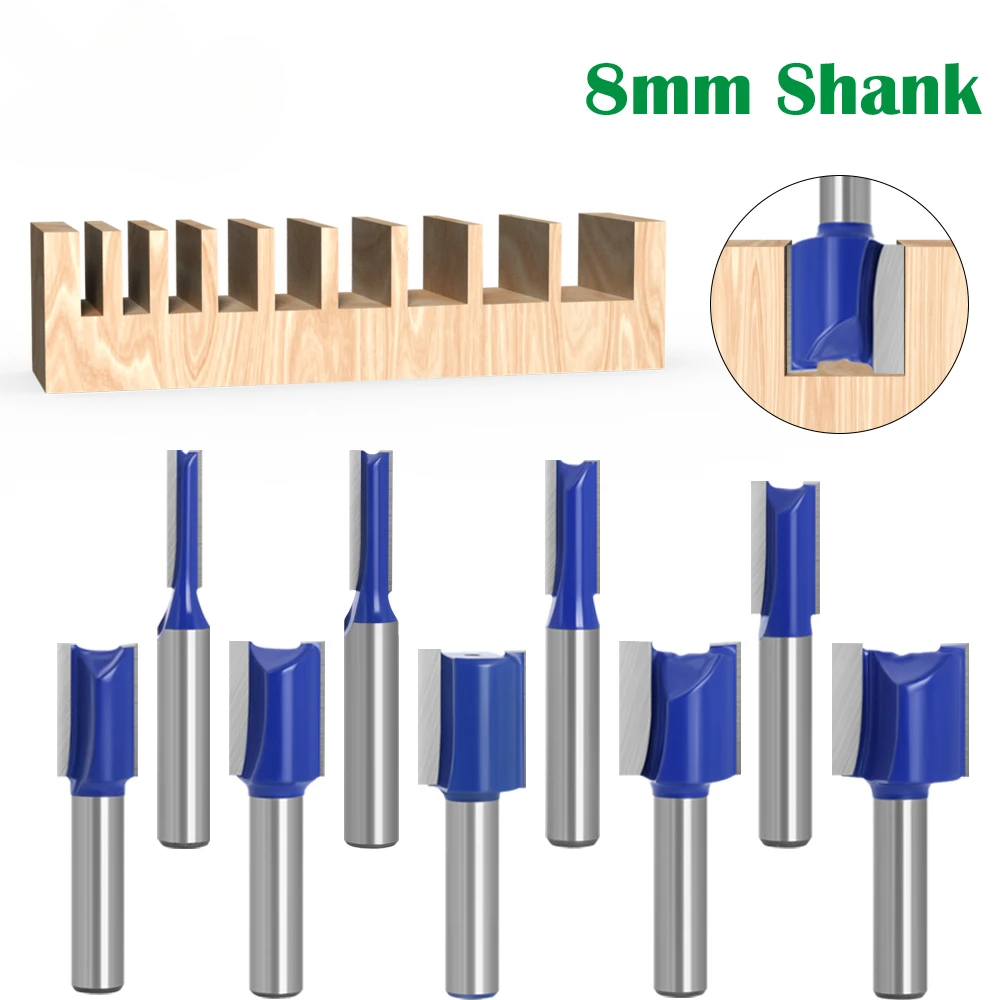 

1 шт., 8 мм, прямая фреза с двойной канавкой, карбид вольфрама, деревообрабатывающий фрезерный инструмент для резки и обрезки древесины