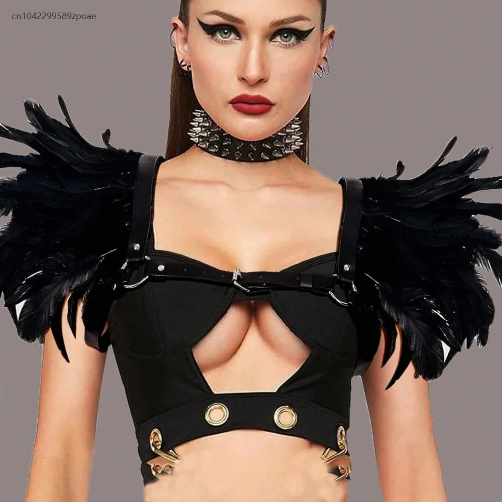 

Fashion Steampunk Fake Collar Feather Corset Shawl Gothic Leather Collar Nightclub Halloween Performance Cosplay Accessories