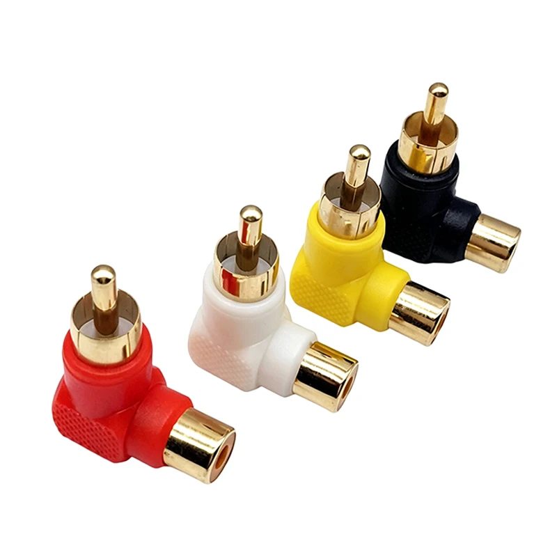 4Pcs Gold-Plated RCA Plug 90 Degree Right Angle Male to Female Elbow Connector L Type for Audio Video