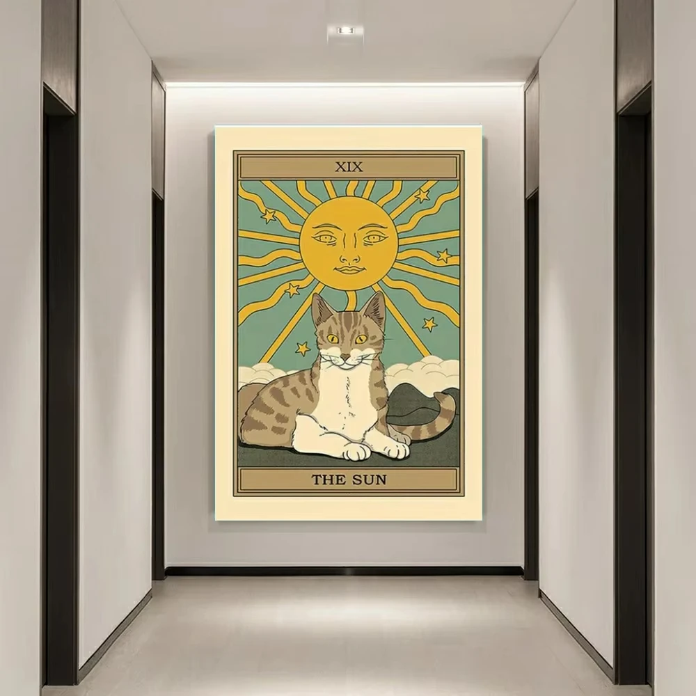 VIKAMA Tarot Secret Tapestry Constellation Guardian Cat Sun, Moon and Stars Secret Living Room Meditation Room Decoration