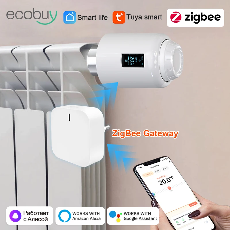 Tuya Zigbee หม้อน้ํา Thermostatic วาล์วสมาร์ท ZigbeeThermostat Zigbee วาล์วหม้อน้ํา Thermostatic หัว Google Home Alexa