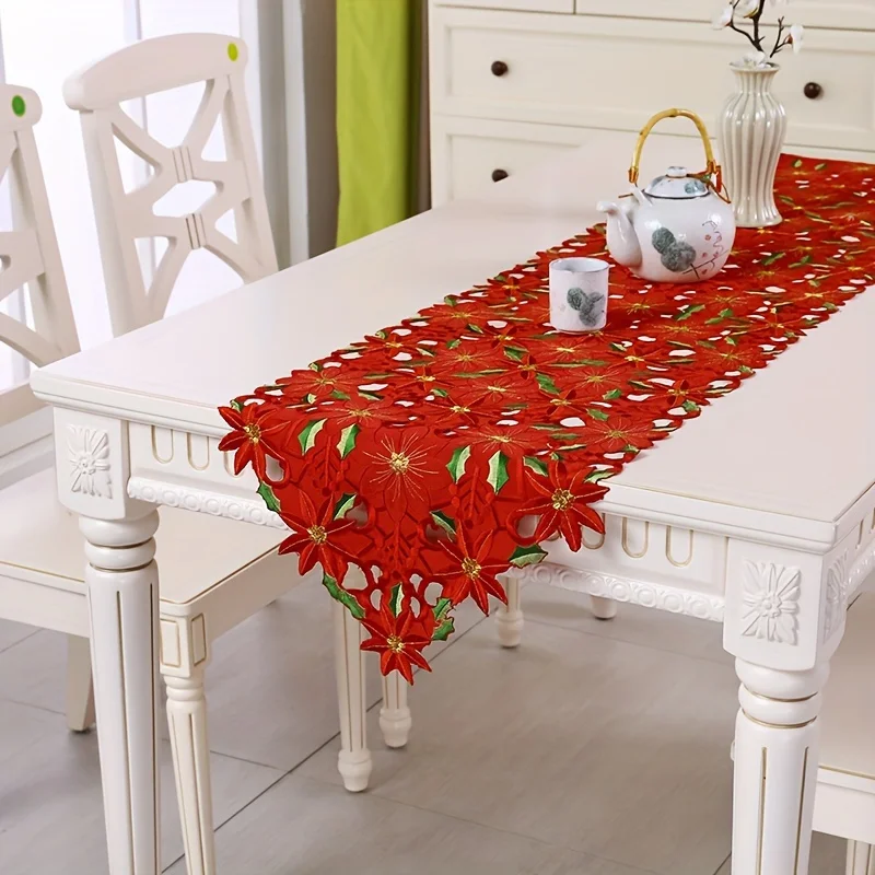 2/1PCS Red and Green Christmas Embroidered Printed Tablecloths Party Picnic Table Cloth Supplie Table Runners Linens