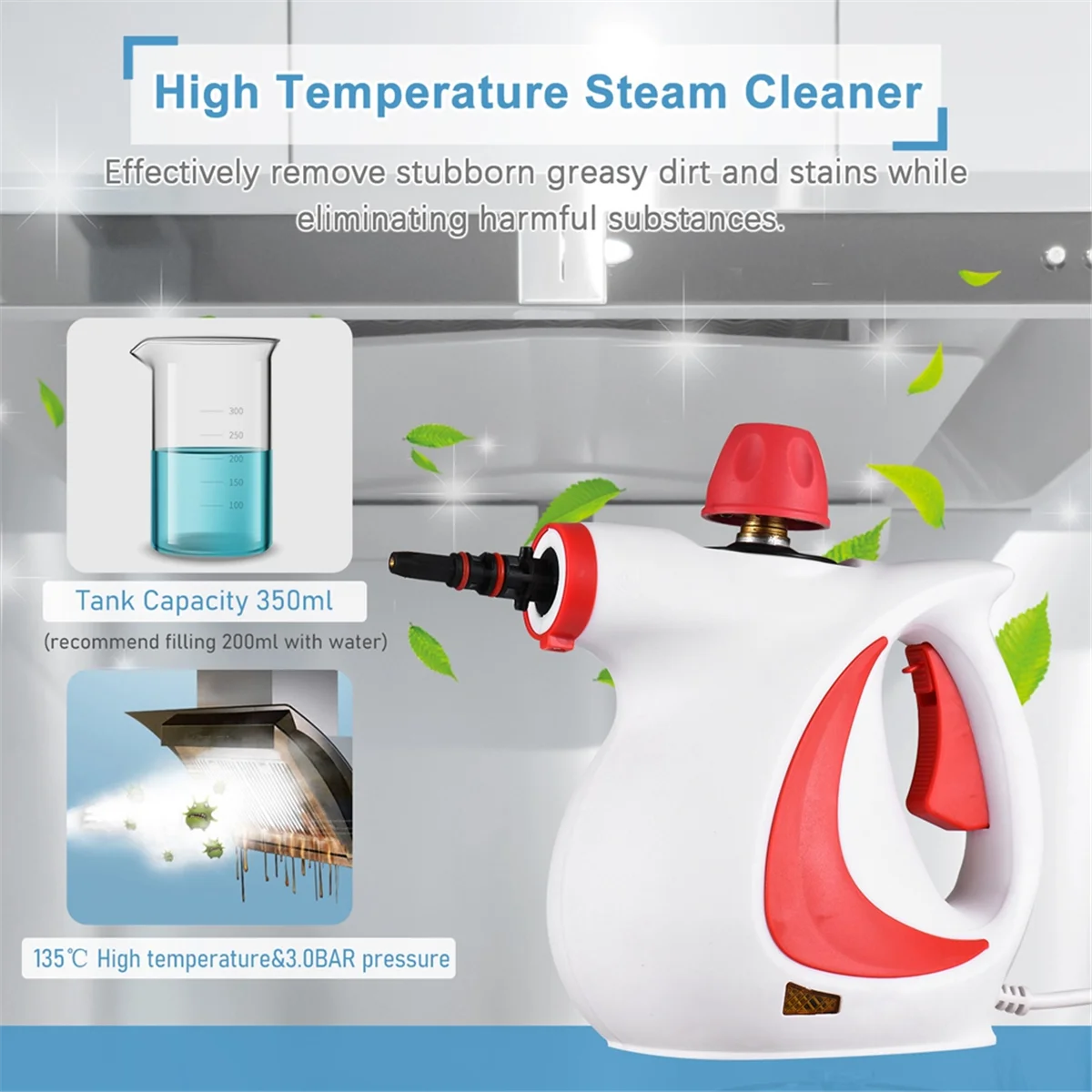 B07B-Pressurized Handheld Steam Cleaner Steamer for Cleaning Portable Steam Cleaner for Furniture, Kitchen, Bathroom EU Plug