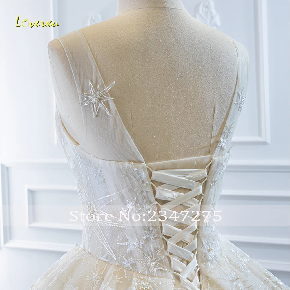 Loverxu Ball Gown ชุดแต่งงานวินเทจ O-คอแขนกุด Vestido De Novia ลูกไม้เงารถไฟศาล Custom Made ชุดเจ้าสาว