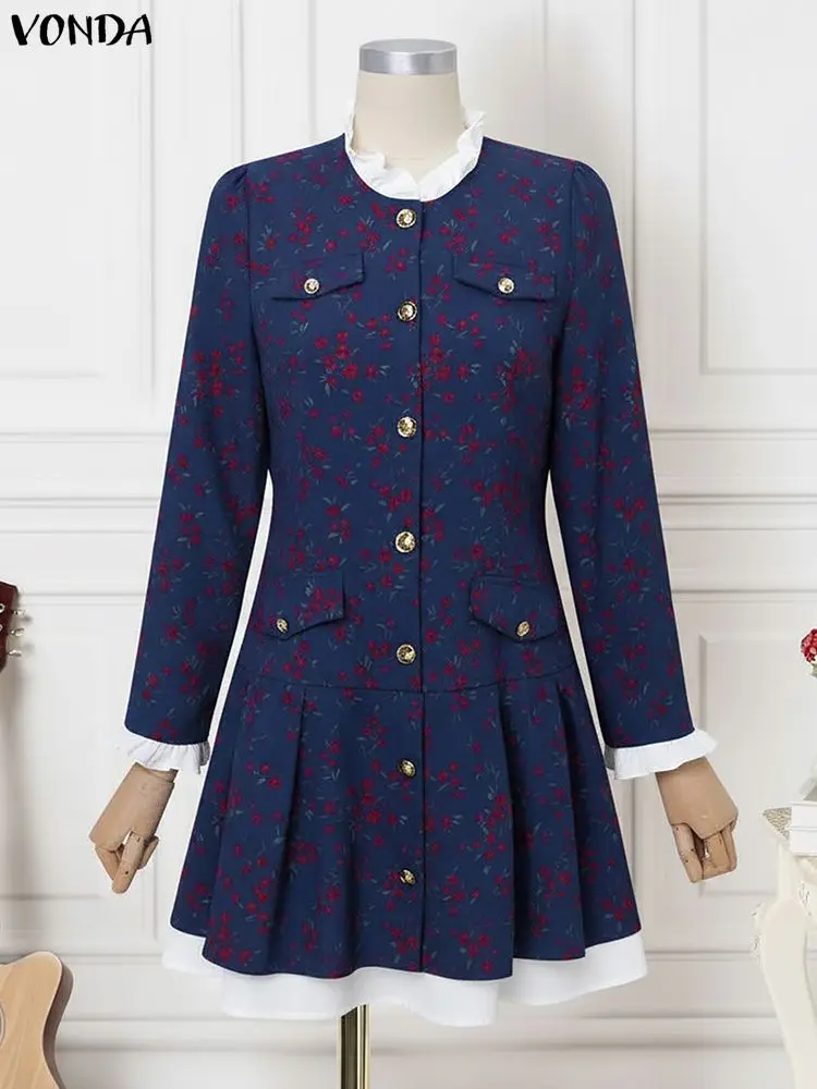 ชุดเดรสผู้หญิงสไตล์โบฮีเมียน VONDA ปี 2025 แขนยาว เซ็กซี่ แบบมินิเดรส แฟชั่นฤดูใบไม้ร่วง แต่งผ้าปะติดระบาย ชุดเดรสสั้นสำหรับงานปาร์ตี้