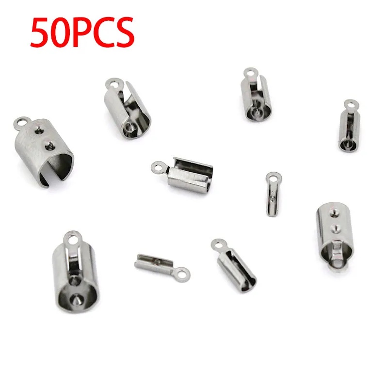 30-50 pz Acciaio Inossidabile Crimp End Catenacci di Fissaggio Connettori Cavo Corda Pinze per Collana Bracciale Creazione di Gioielli Forniture FAI DA TE