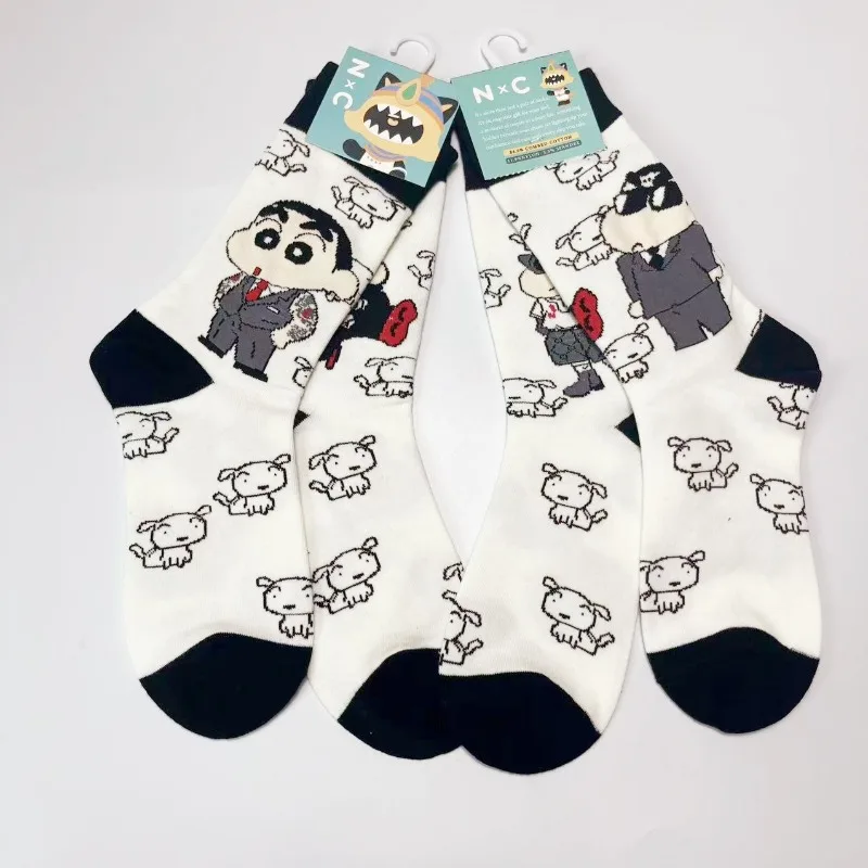 

Новые милые мультяшные носки с Шин-чаном, средней длины, из чесаного хлопка, с аниме-принтом, подарки на день рождения