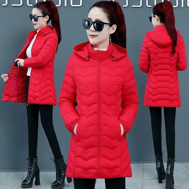 Long Parkas Female Hooded Winter Jacket 2024 New Korean Thickened Warm Down Cotton Clothes Middle-Aged Women Coat Mother Outwear