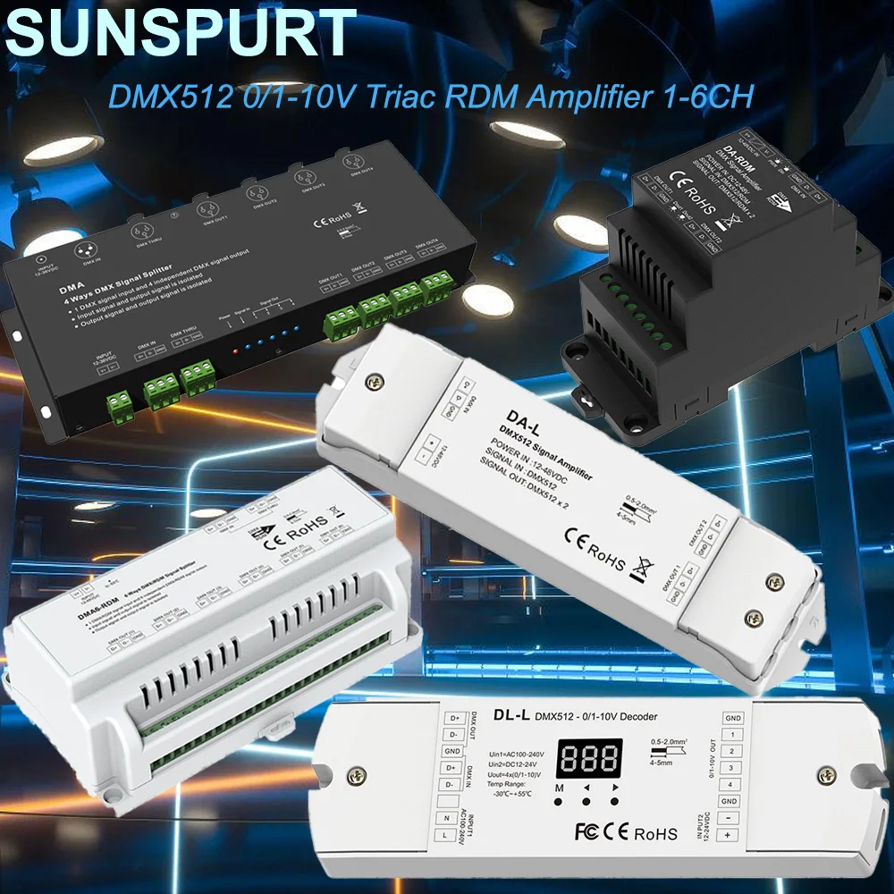 DMX512 Signal Amplifier Signal Repeater DMA 4 Channel DA DA-L 2 Channel DMA2X3 6 Ways DMX Signal Splitter DC12-36V for LED Strip