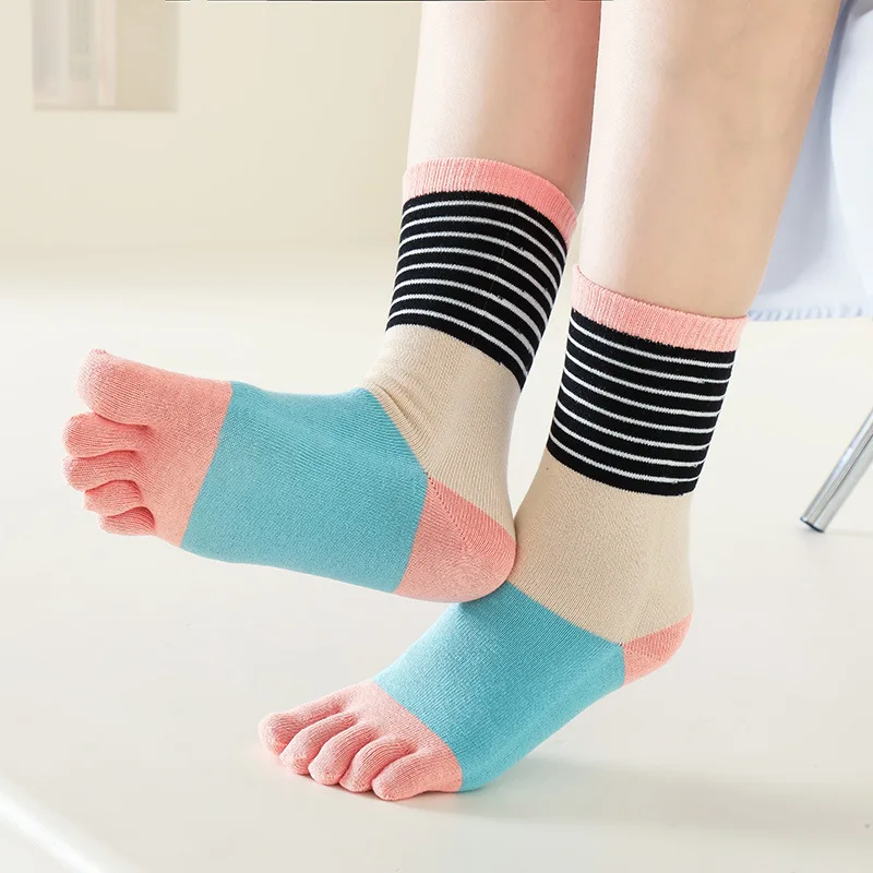 

5 Pairs Five Finger Happy Socks for Women Girls Colorful Cotton Designer Sock Fashion Striped Autumn Winter Warm Long Toe Socks