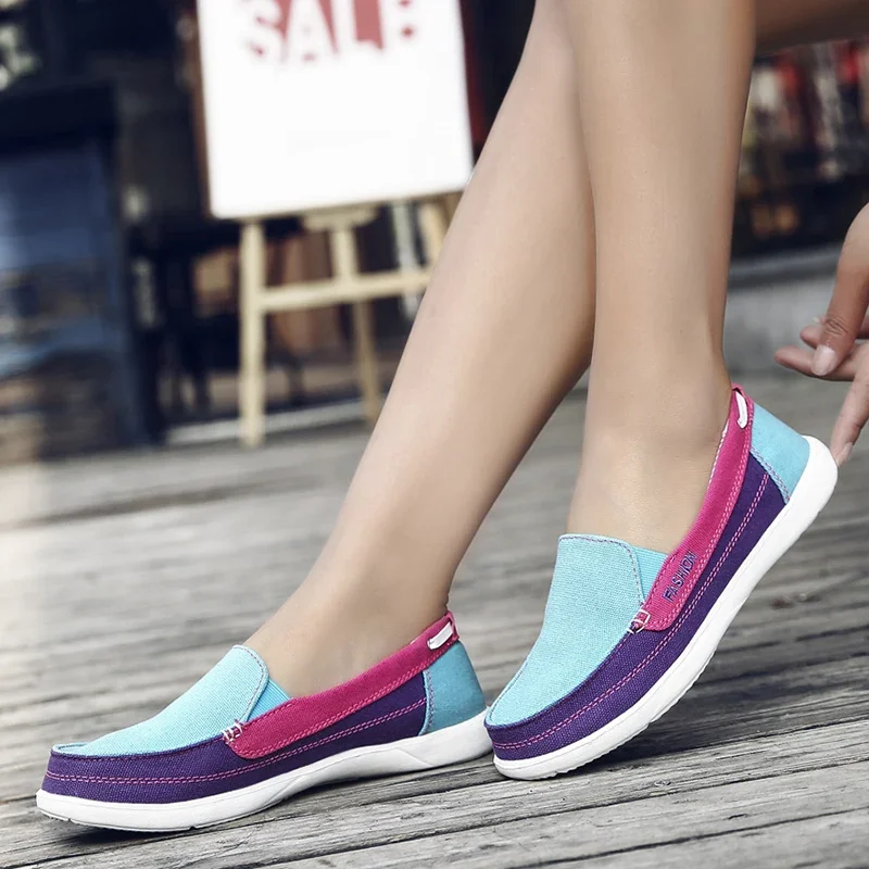 Walking Shoes Women Loafers Canvas Shoes Low Breathable Solid Color  Slip on Flat Casual Shoes