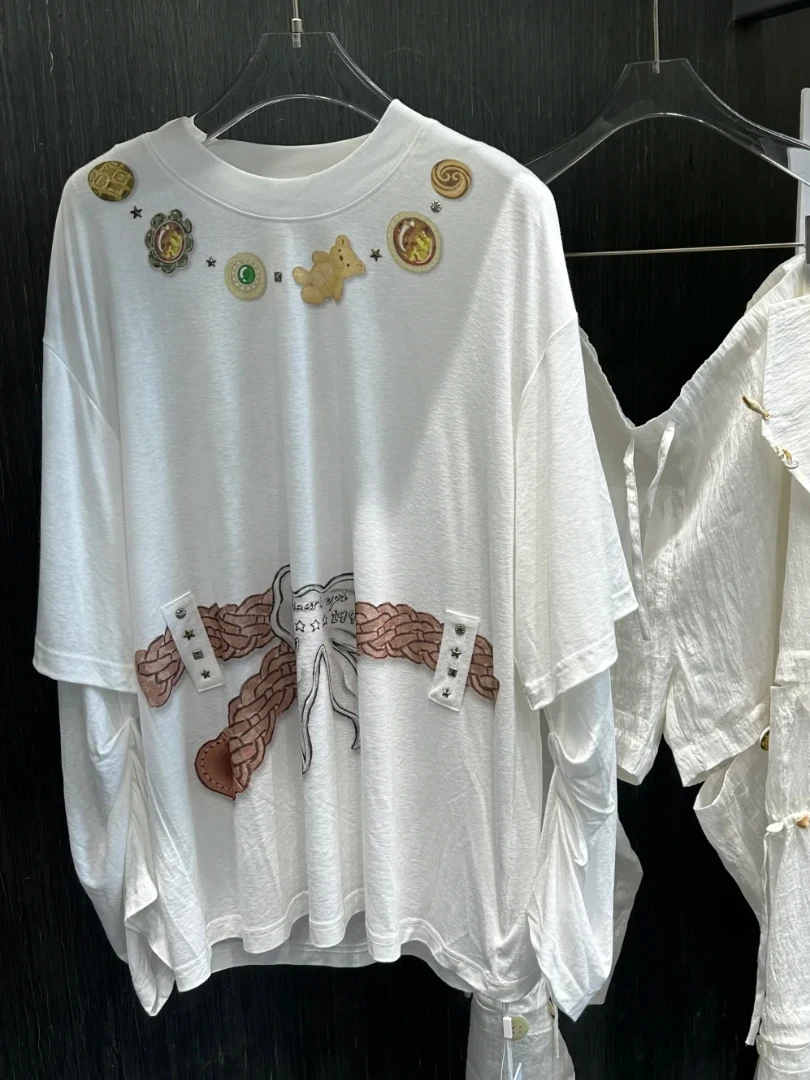 

Футболка Heidd в стиле ретро с принтом медведя, свободного кроя, с длинным рукавом, из хлопка, влагоотводящая, для повседневной носки, с креативным мультяшным дизайном