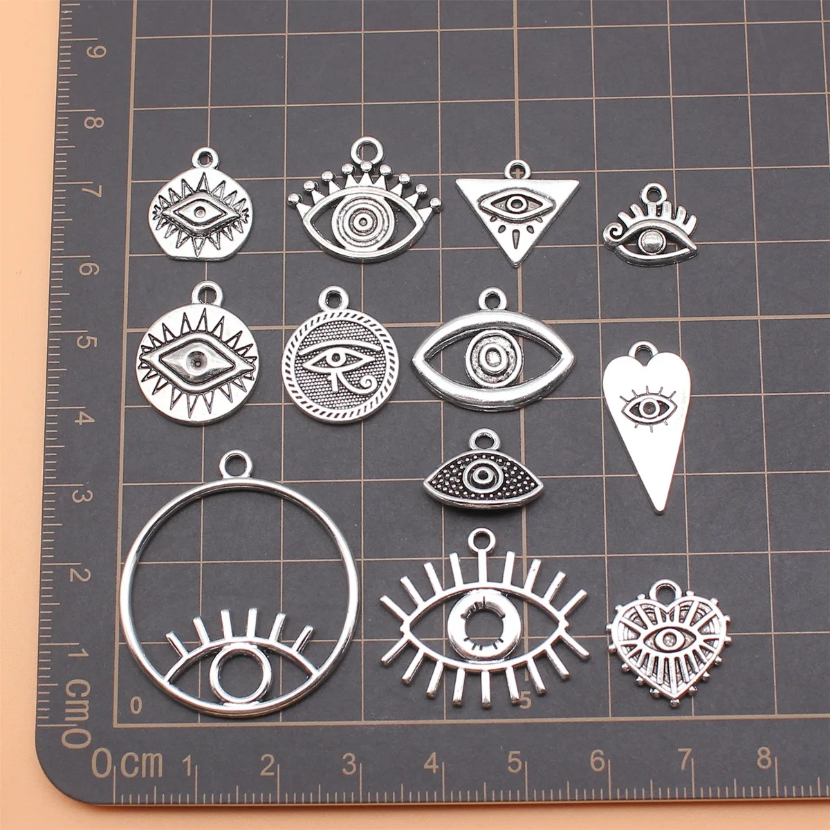 12pcs Antique Silver Color Eye Charms Collection For DIY Jewelry Making, 12 Styles, 1 of Each