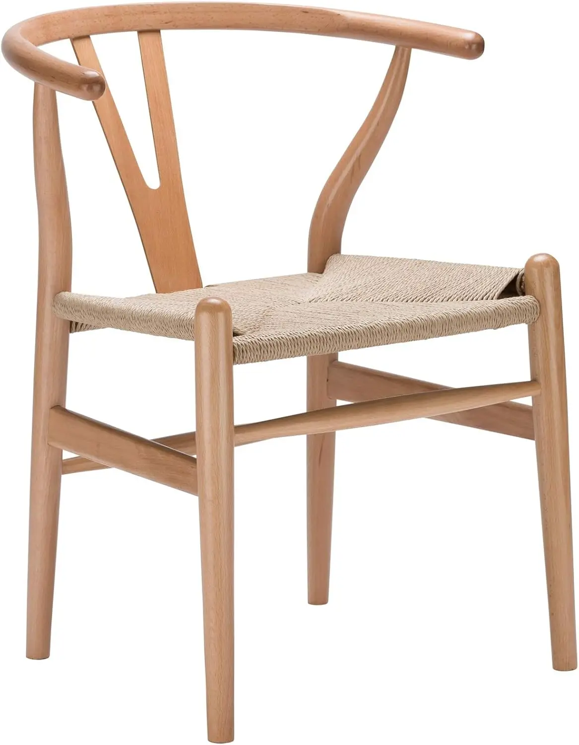 Poly and Bark Weave Modern Wooden Mid-Century Dining Chair, Hemp Seat, Natural (Set of 2)